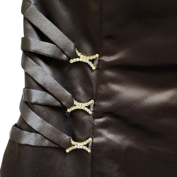 Jessica McClintock Dress Sz 8 Brown Satin Lace Strapless Rhinestone Prom Formal - Picture 4 of 9